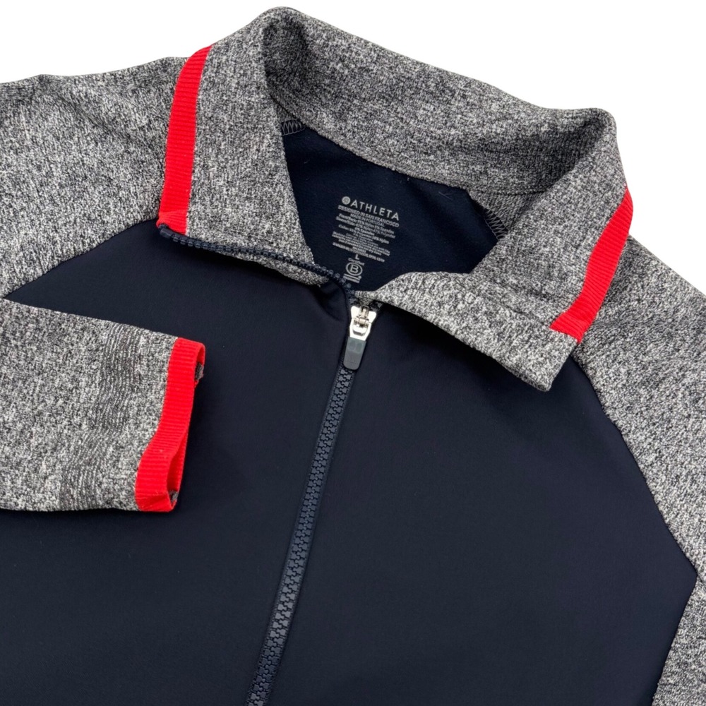 Athleta Full Zip Jacket Womens L Navy Grey Red Mixed Media Space Dye Activewear